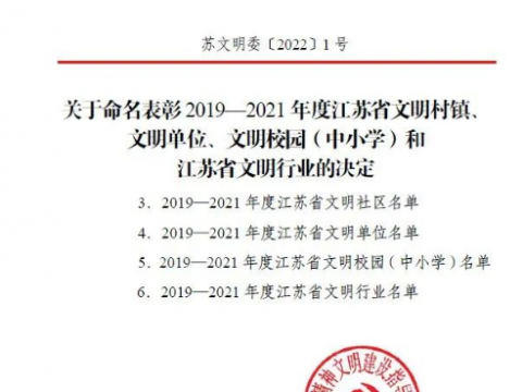 喜报！欧博abg官方网站连续6年蝉联“江苏省文明单位”荣誉称号